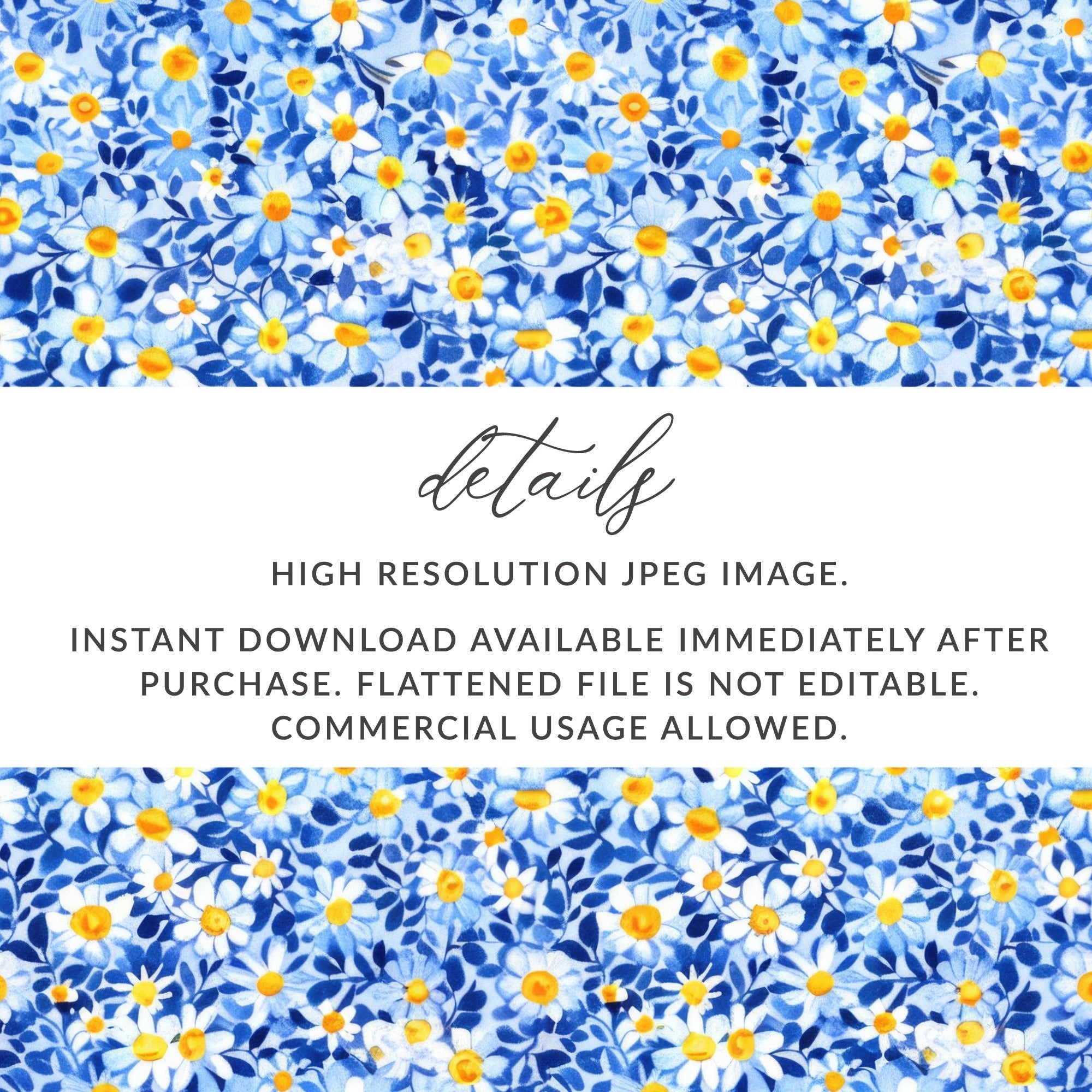 Blue Ditsy Daisy Floral Digital Paper, Watercolor Flower Pattern, Spring Background, Seamless Fabric Design, Scrapbooking Paper - Moore and Mountain