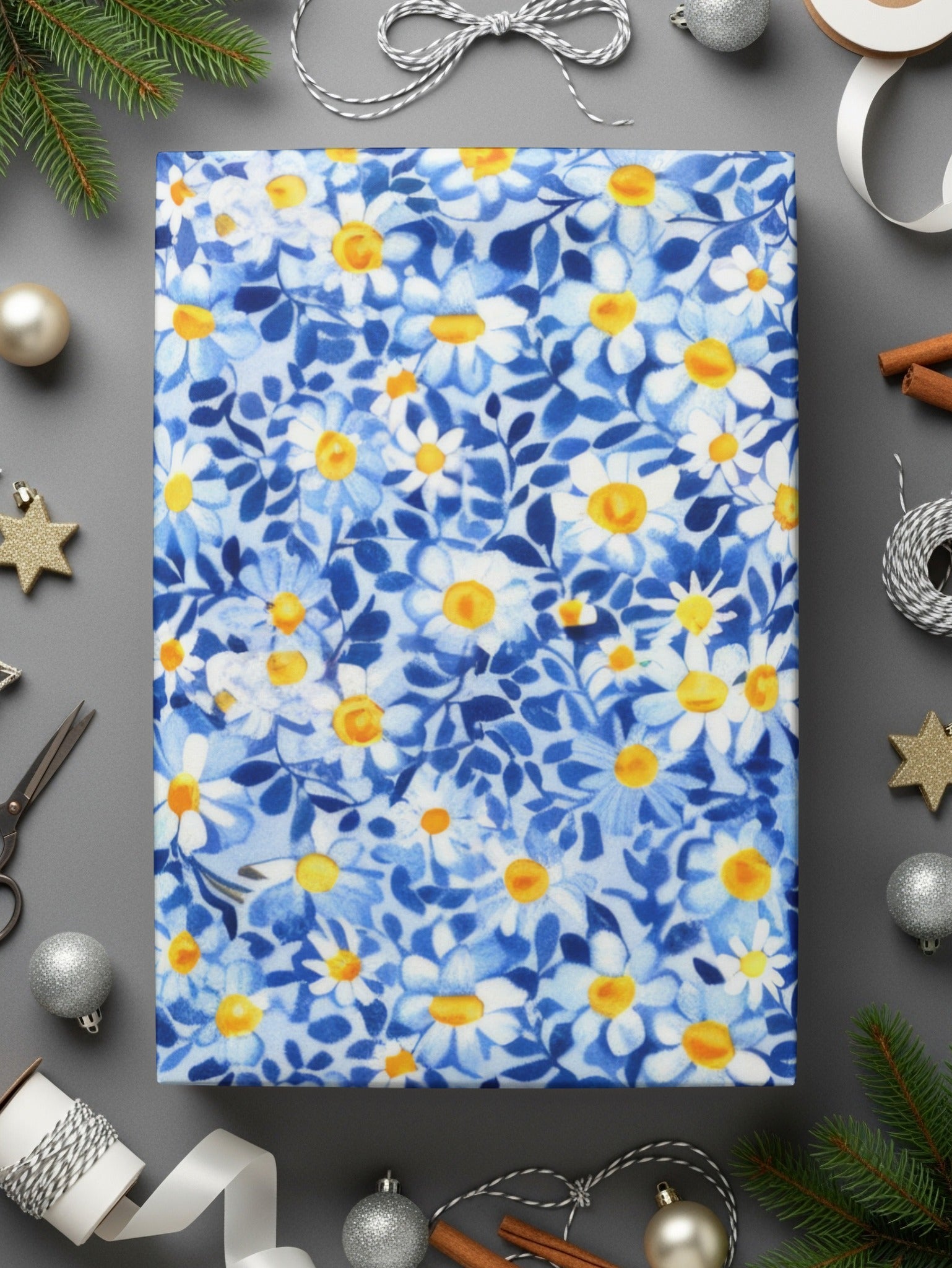 Blue Ditsy Daisy Floral Digital Paper, Watercolor Flower Pattern, Spring Background, Seamless Fabric Design, Scrapbooking Paper - Moore and Mountain