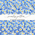 Blue Ditsy Daisy Floral Digital Paper, Watercolor Flower Pattern, Spring Background, Seamless Fabric Design, Scrapbooking Paper - Moore and Mountain