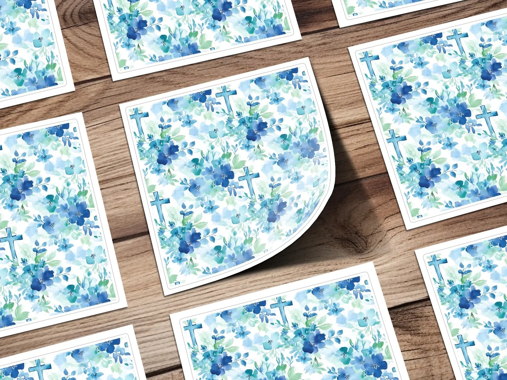 Blue Floral Cross Digital Paper, Seamless Pattern, Baptism Fabric, Watercolor Flowers, Church Scrapbook, Printable, Religious Digital - Moore and Mountain