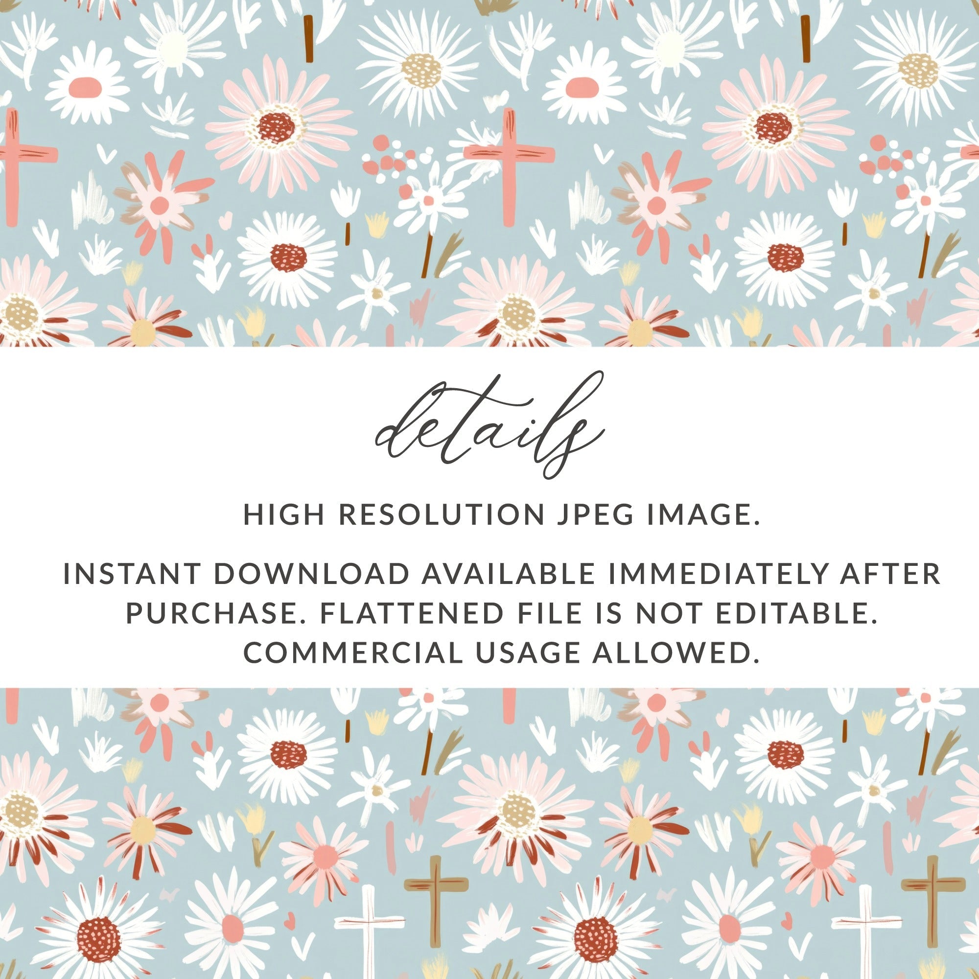Blue Floral Cross Digital Paper, Spring Flower Pattern, Religious Seamless Design, Easter Illustration, Pastel Print, Baptism, Digital File - Moore and Mountain