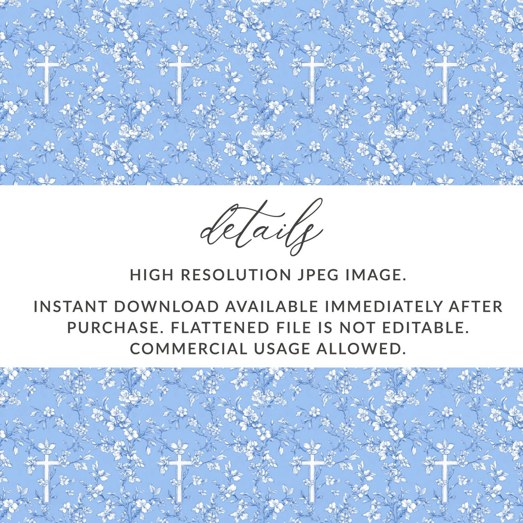 Blue Floral Cross Pattern, Seamless Design, Digital Download, Repeating Pattern, Religious Print, Flower Pattern, Christian Graphic - Moore and Mountain