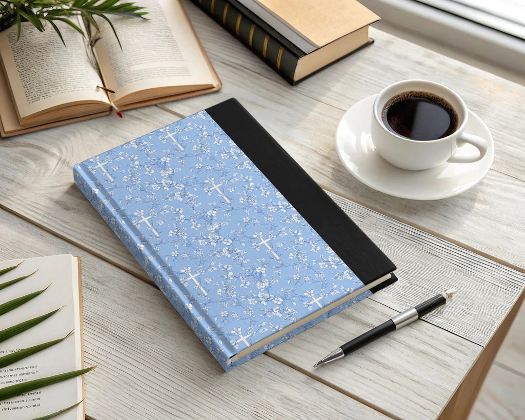 Blue Floral Cross Pattern, Seamless Design, Digital Download, Repeating Pattern, Religious Print, Flower Pattern, Christian Graphic - Moore and Mountain