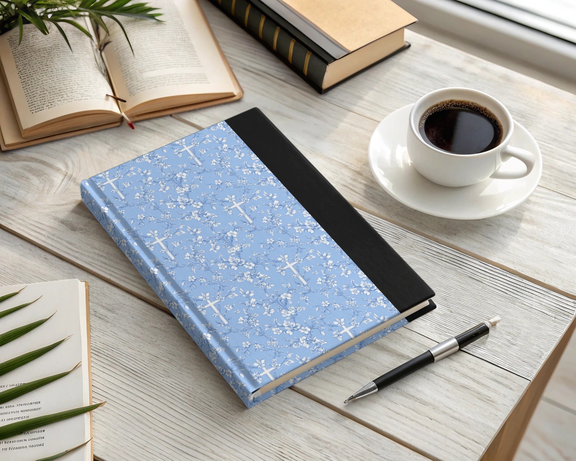 Blue Floral Cross Pattern, Seamless Design, Digital Download, Repeating Pattern, Religious Print, Flower Pattern, Christian Graphic - Moore and Mountain