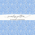Blue Floral Cross Pattern, Seamless Design, Digital Download, Repeating Pattern, Religious Print, Flower Pattern, Christian Graphic - Moore and Mountain