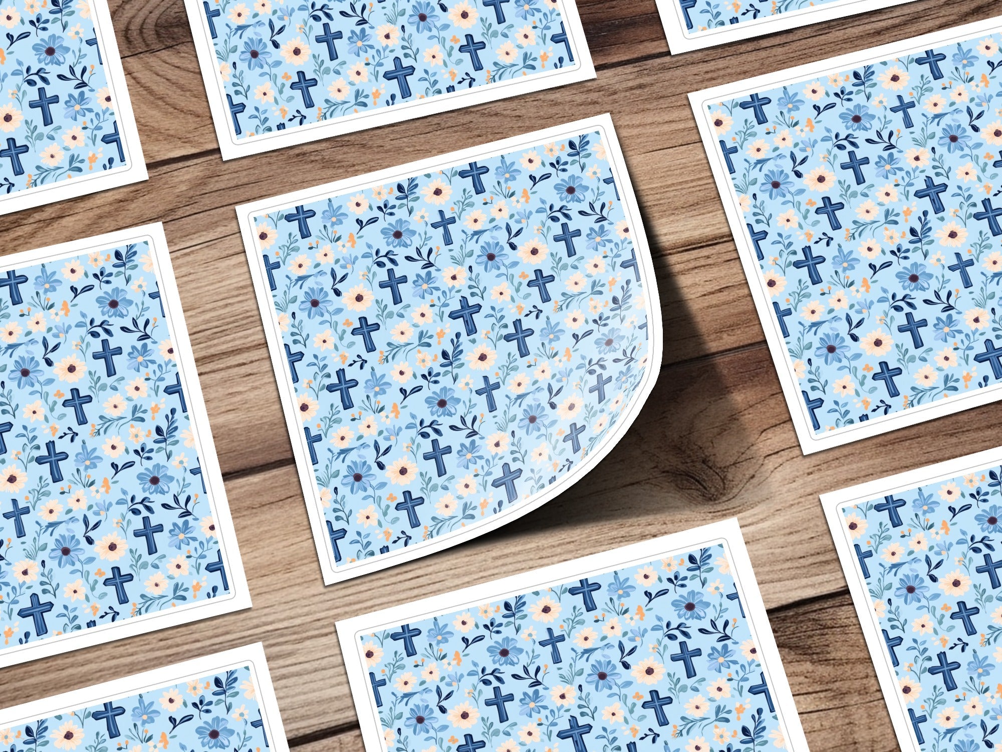 Blue Floral Cross Seamless Pattern, Digital Paper Download, Christian Fabric Design, Church Graphics, Religious Art Digital - Moore and Mountain