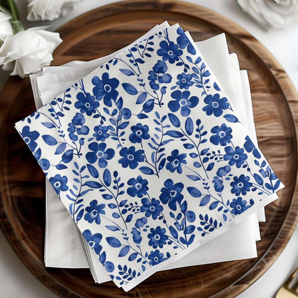 Blue Floral Pattern Digital Paper, Watercolor Flower Print, Seamless Background, Scrapbook Paper, Fabric Design, Printable Patterns - Moore and Mountain