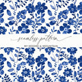 Blue Floral Pattern Digital Paper, Watercolor Flower Print, Seamless Background, Scrapbook Paper, Fabric Design, Printable Patterns - Moore and Mountain