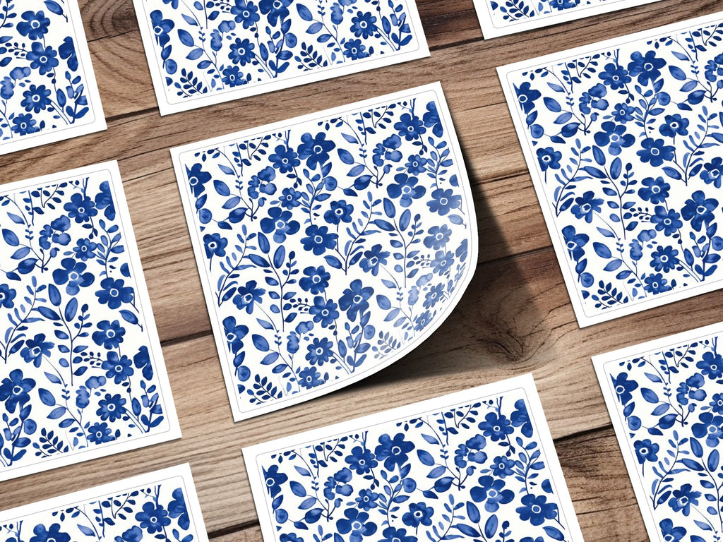 Blue Floral Pattern Digital Paper, Watercolor Flower Print, Seamless Background, Scrapbook Paper, Fabric Design, Printable Patterns - Moore and Mountain