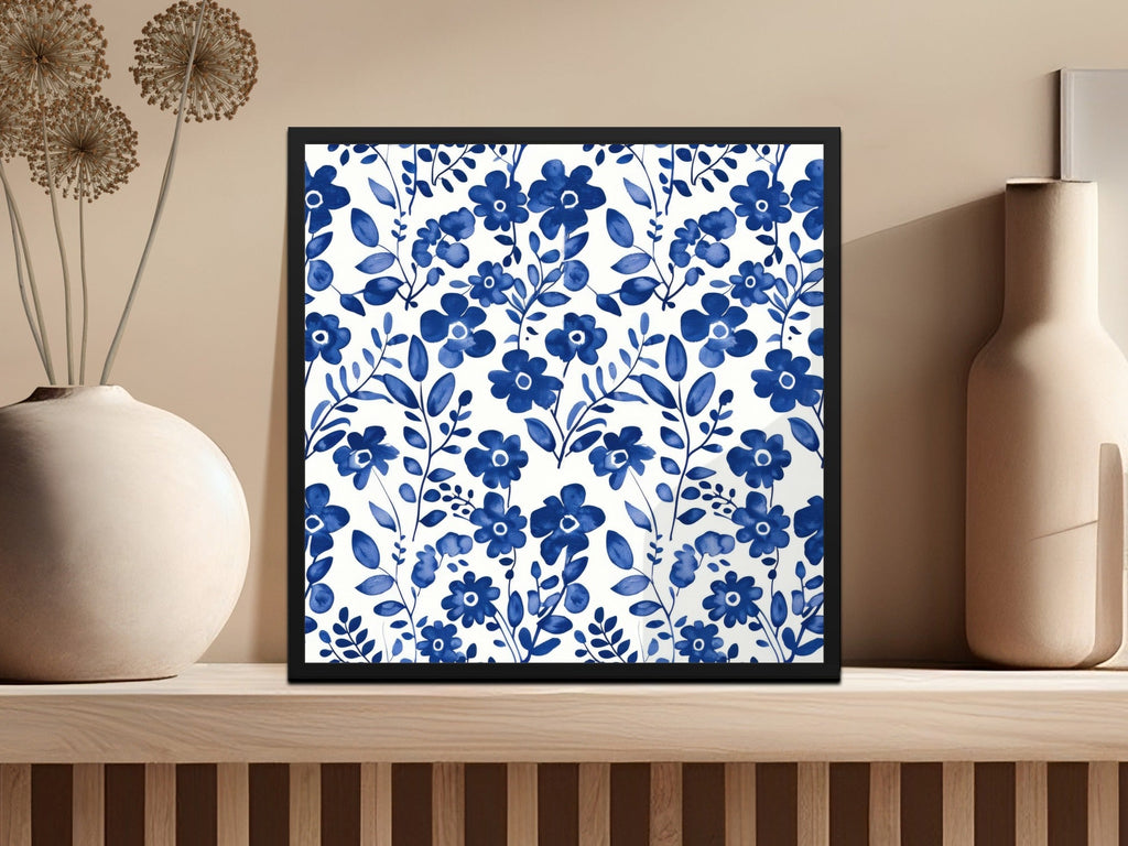 Blue Floral Pattern Digital Paper, Watercolor Flower Print, Seamless Background, Scrapbook Paper, Fabric Design, Printable Patterns - Moore and Mountain