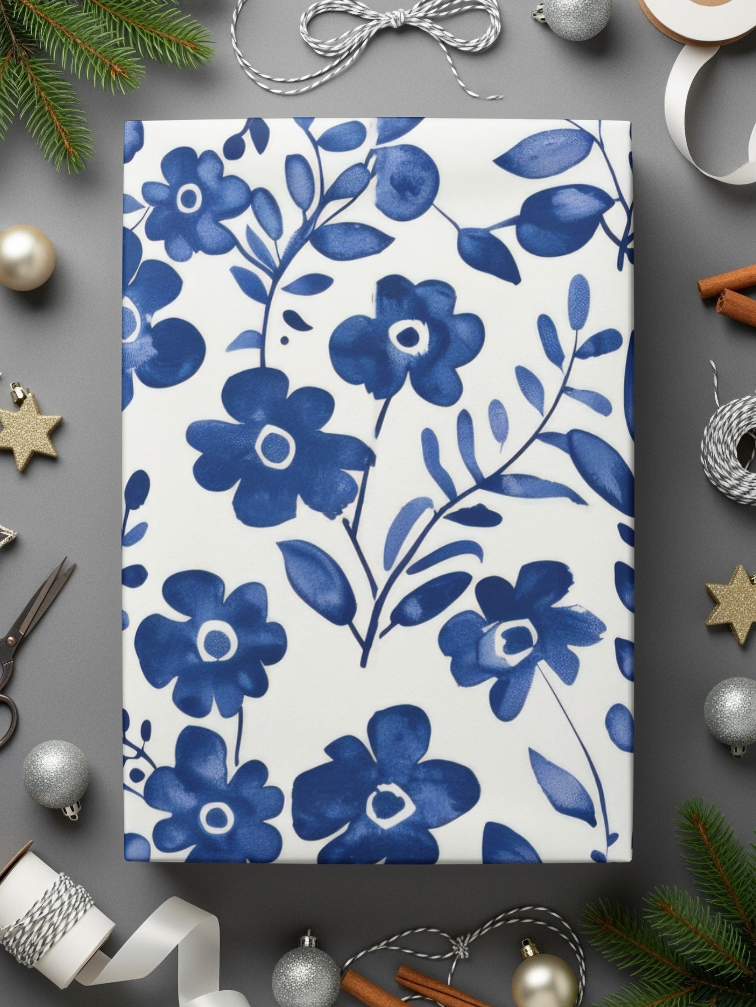 Blue Floral Pattern Digital Paper, Watercolor Flower Print, Seamless Background, Scrapbook Paper, Fabric Design, Printable Patterns - Moore and Mountain