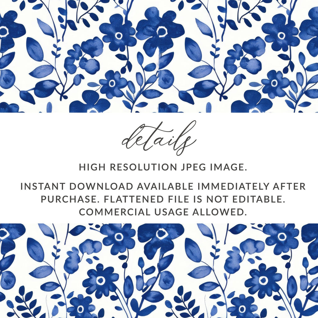 Blue Floral Pattern Digital Paper, Watercolor Flower Print, Seamless Background, Scrapbook Paper, Fabric Design, Printable Patterns - Moore and Mountain