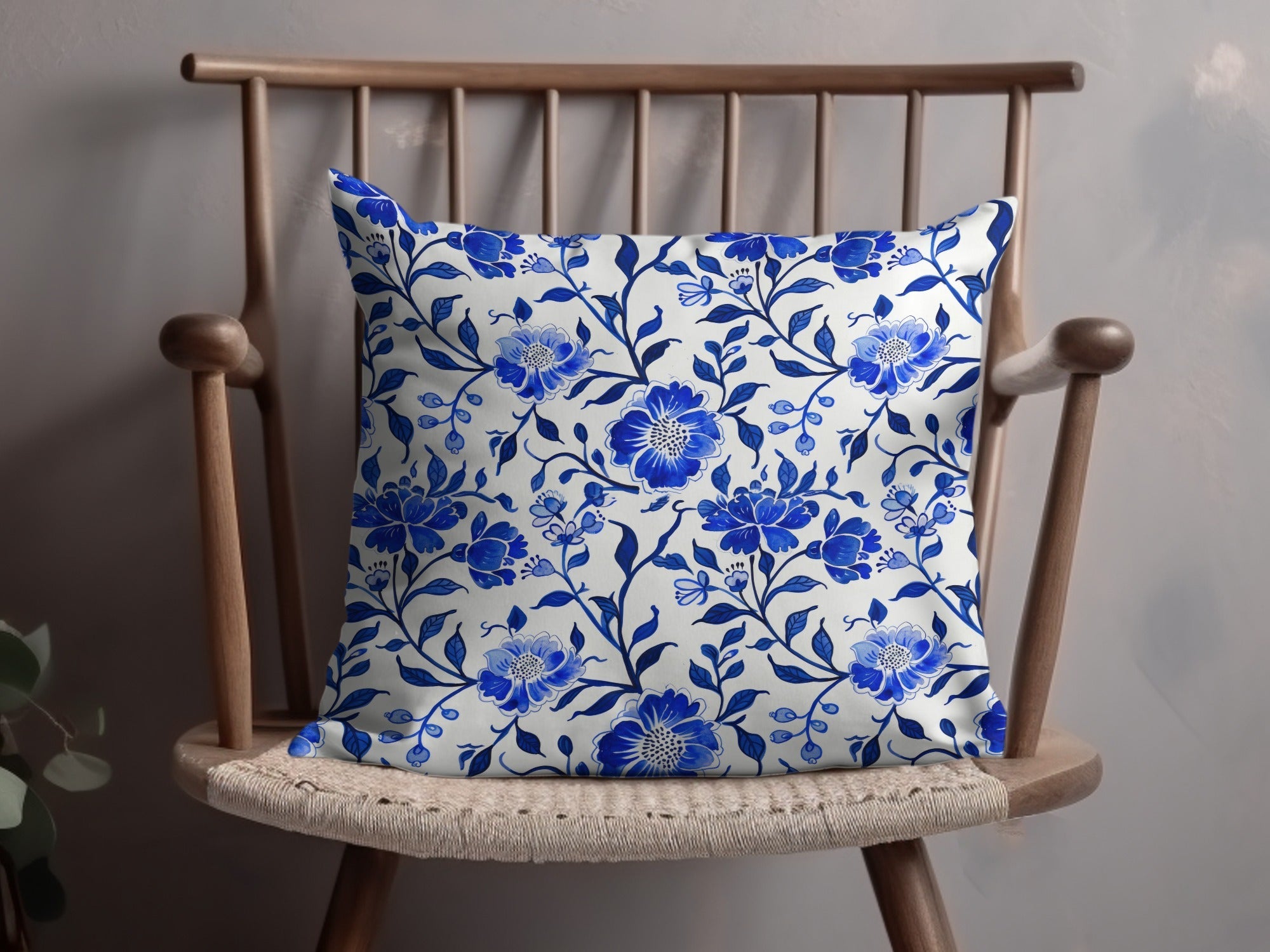 Blue Floral Watercolor Digital Paper, Seamless Flower Pattern, Chinoiserie Toile Seamless Pattern - Moore and Mountain