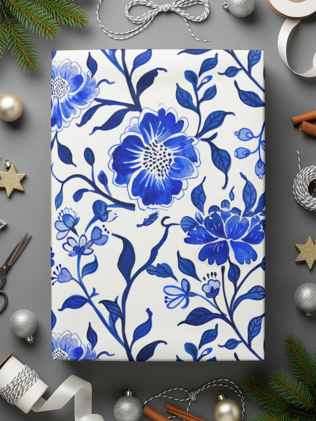 Blue Floral Watercolor Digital Paper, Seamless Flower Pattern, Chinoiserie Toile Seamless Pattern - Moore and Mountain