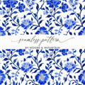 Blue Floral Watercolor Digital Paper, Seamless Flower Pattern, Chinoiserie Toile Seamless Pattern - Moore and Mountain