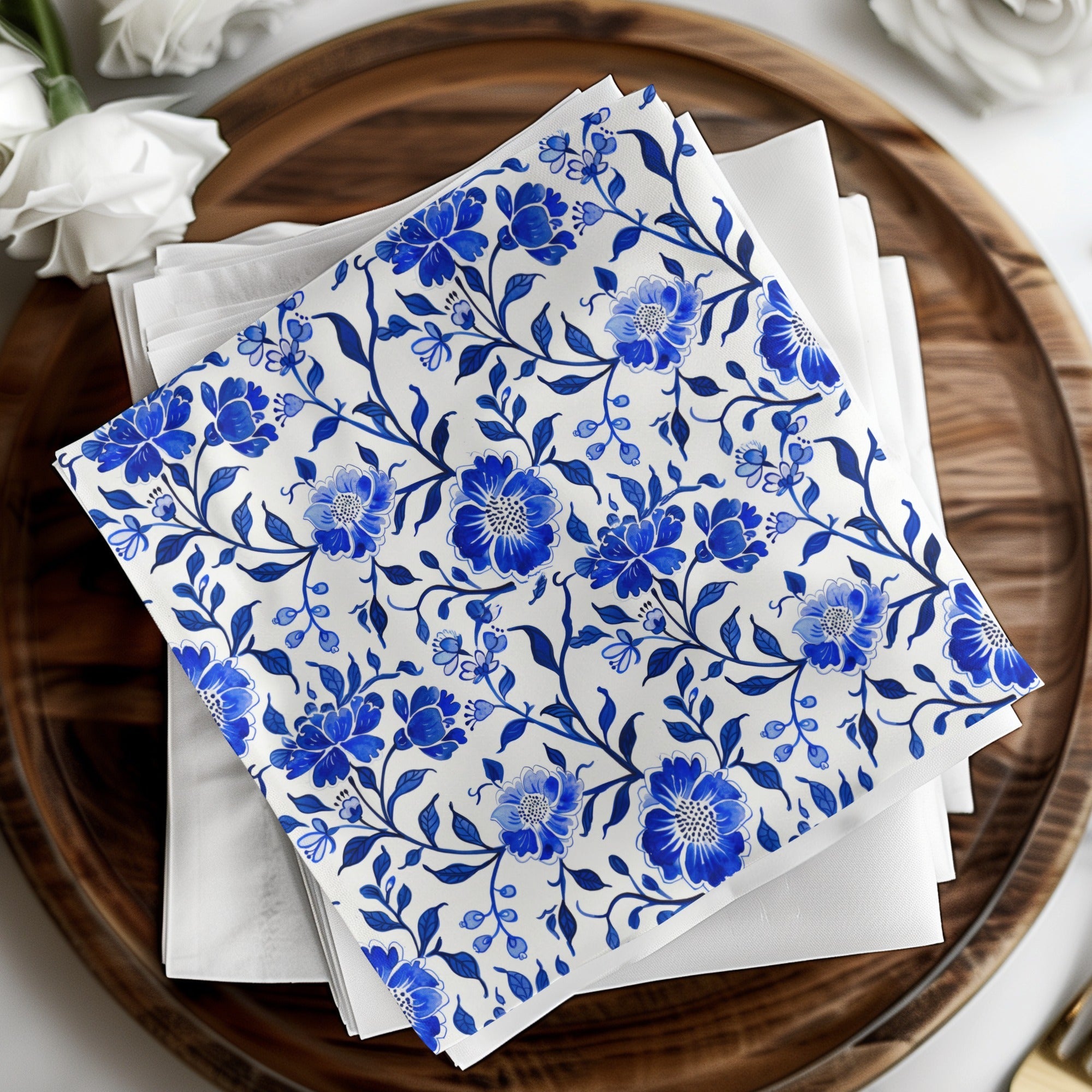 Blue Floral Watercolor Digital Paper, Seamless Flower Pattern, Chinoiserie Toile Seamless Pattern - Moore and Mountain