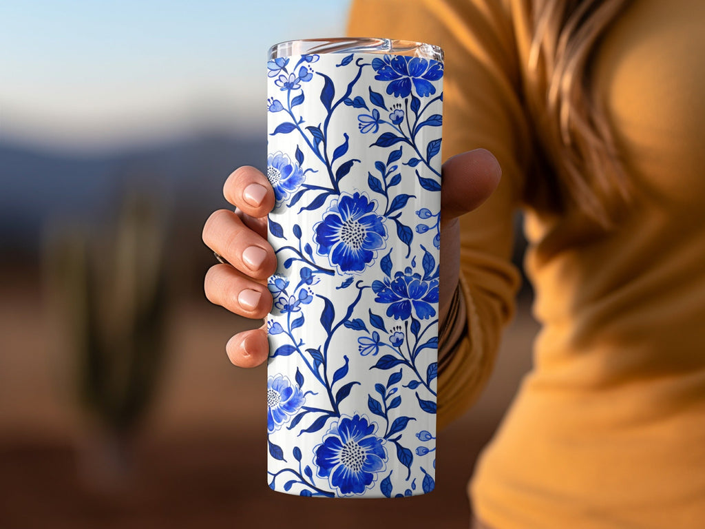 Blue Floral Watercolor Digital Paper, Seamless Flower Pattern, Chinoiserie Toile Seamless Pattern - Moore and Mountain