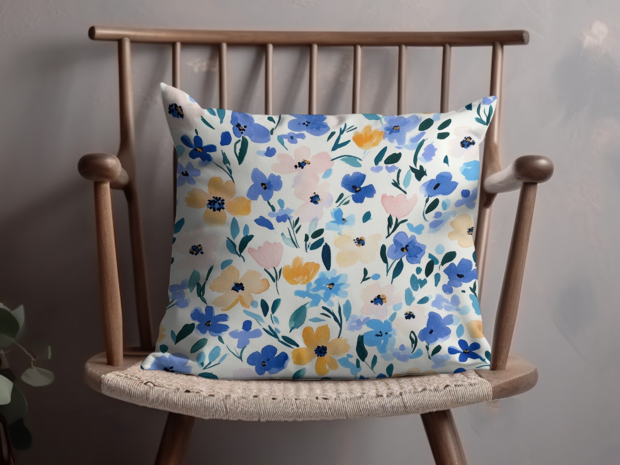 Blue Modern Ditsy Watercolor Floral Pattern in Pastel Blue Gold Download - Moore and Mountain