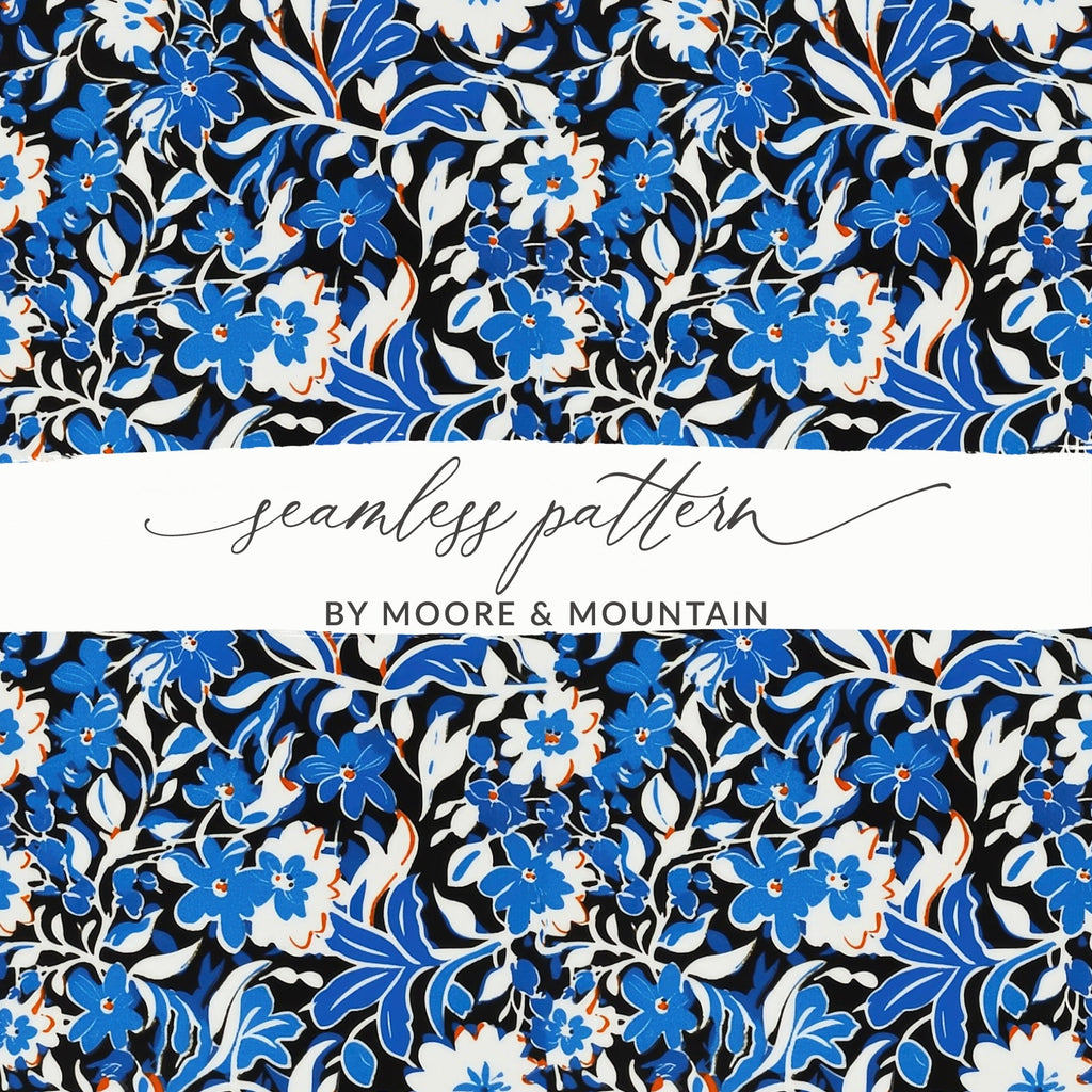 Blue Modern Toile Seamless Pattern Modern Chinoiserie - Moore and Mountain