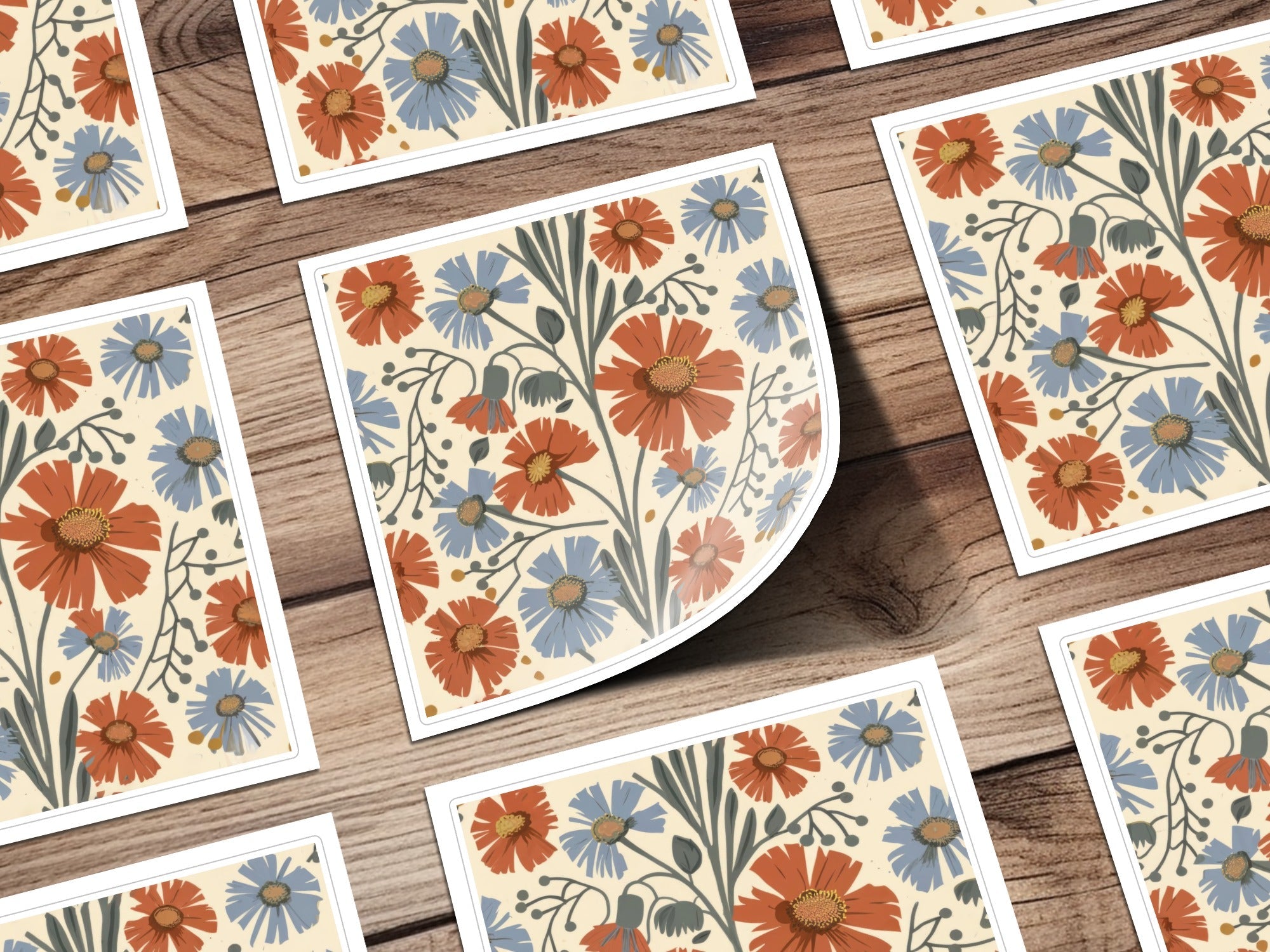 Blue Orange Floral Pattern Digital Artwork for Home Decor, Fall Floral - Moore and Mountain