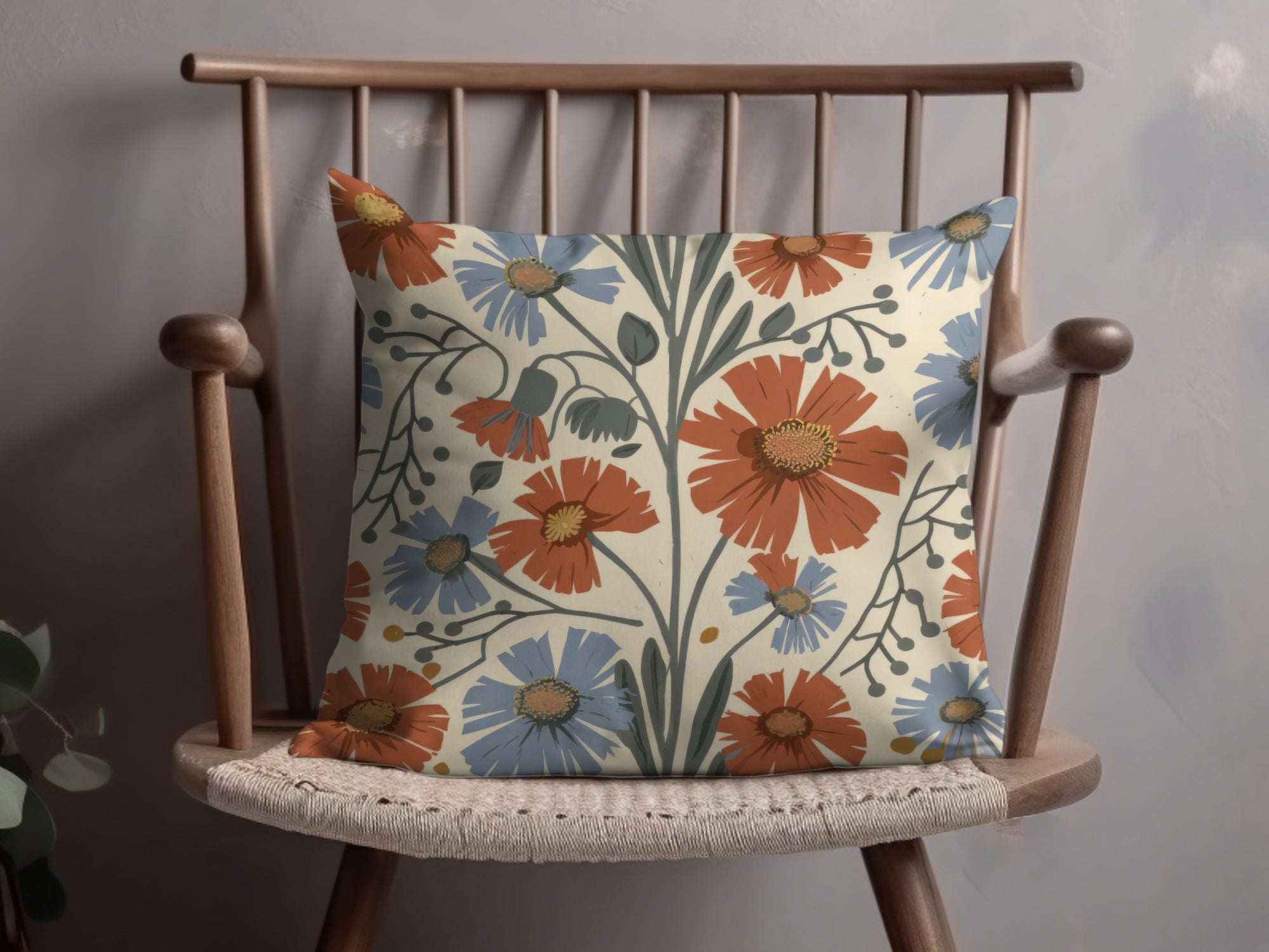 Blue Orange Floral Pattern Digital Artwork for Home Decor, Fall Floral - Moore and Mountain