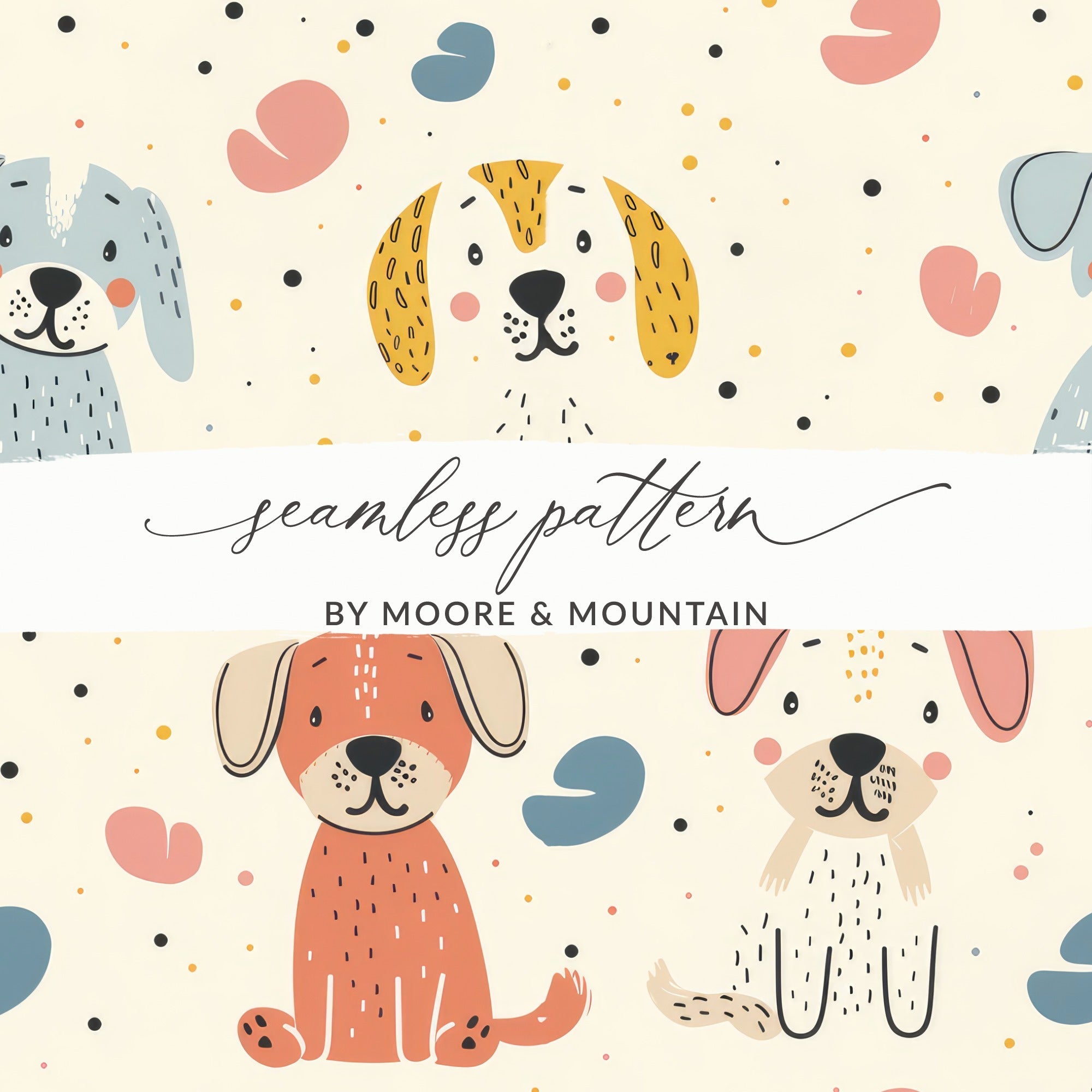 Blue Puppy Pattern, Digital Paper Pack, Pastel Dog Seamless Pattern, Beige Nursery Decor, Cute Animal Digital, Kids Room Decor, Scrapbooking - Moore and Mountain