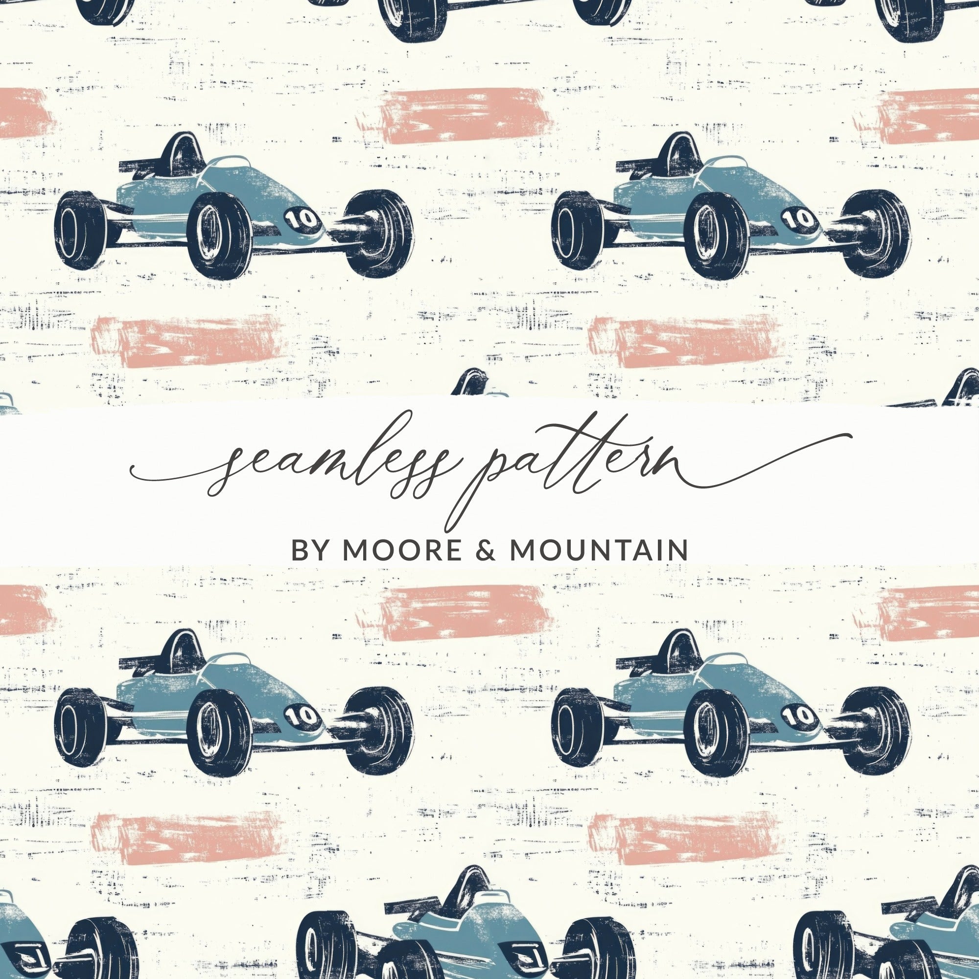 Blue Race Car Digital Paper, Pattern for Boys, Digital Download, Scrapbooking Paper, Kids Room Decor, Car Print, Vehicle Pattern - Moore and Mountain