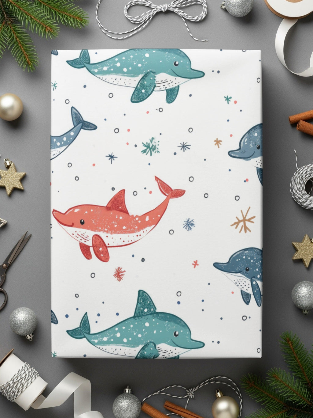 Blue Red Green Dolphins on White Background Pattern Digital Pattern for Boys - Moore and Mountain