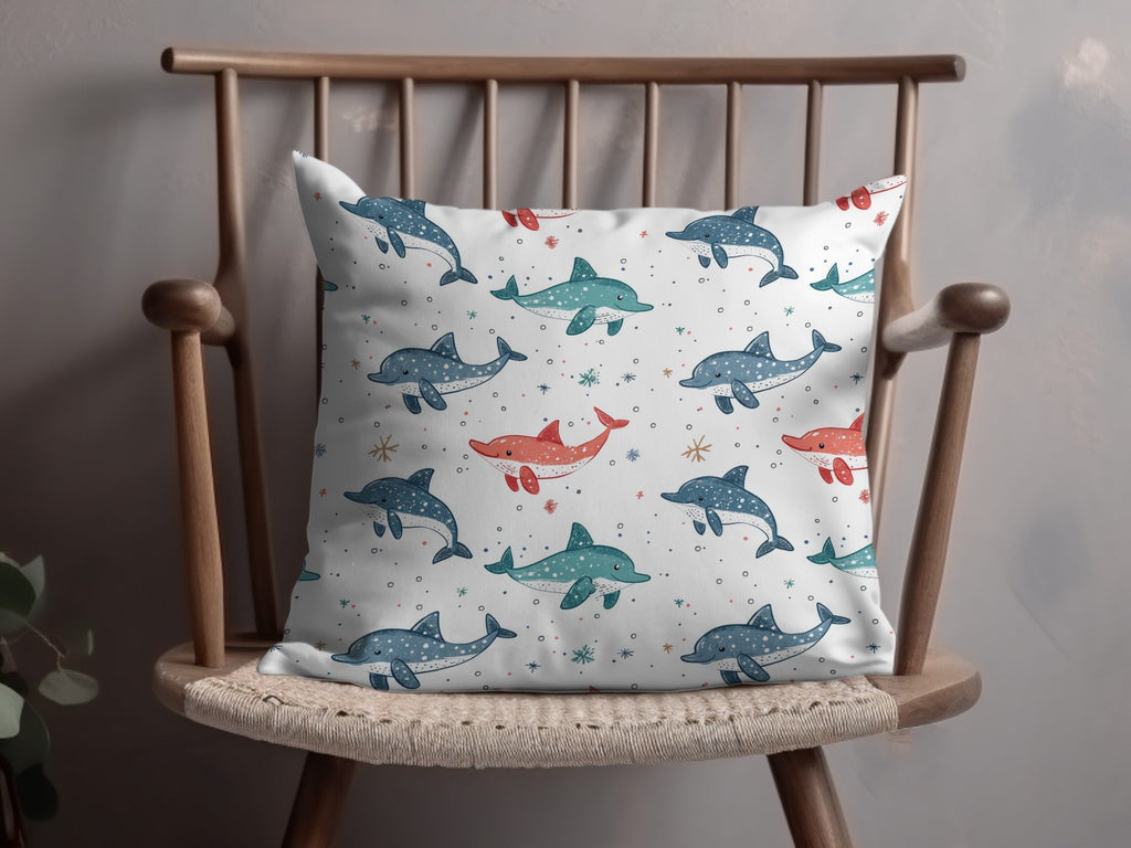 Blue Red Green Dolphins on White Background Pattern Digital Pattern for Boys - Moore and Mountain