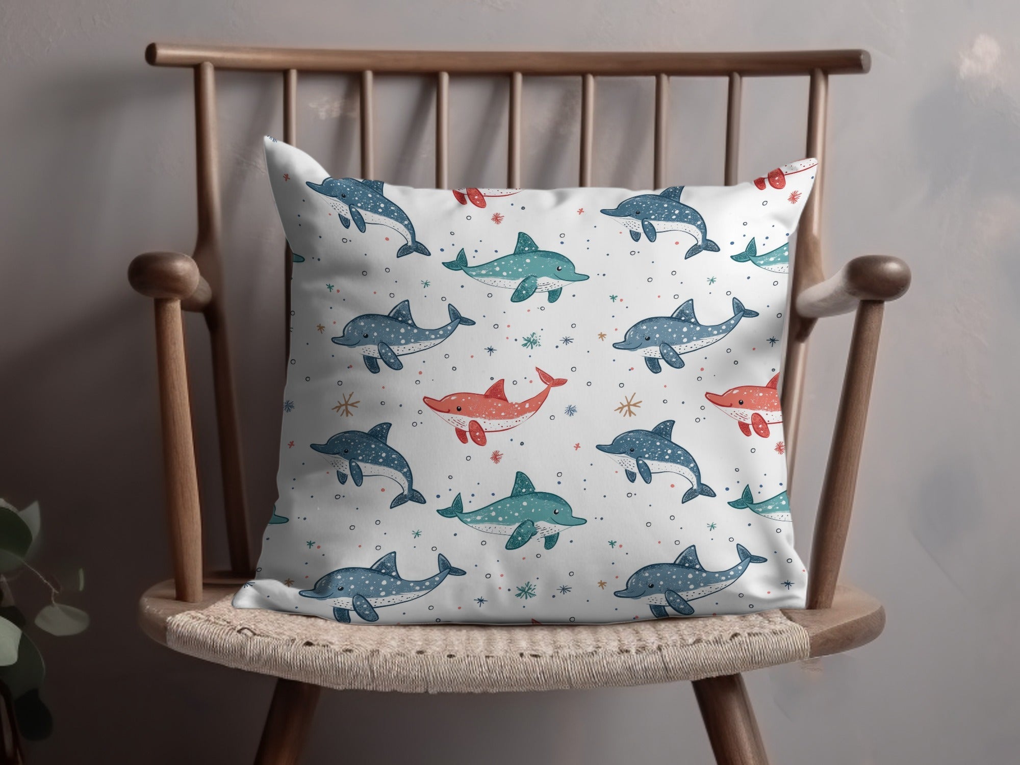 Blue Red Green Dolphins on White Background Pattern Digital Pattern for Boys - Moore and Mountain