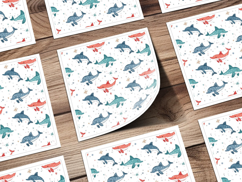 Blue Red Green Dolphins on White Background Pattern Digital Pattern for Boys - Moore and Mountain