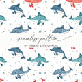 Blue Red Green Dolphins on White Background Pattern Digital Pattern for Boys - Moore and Mountain