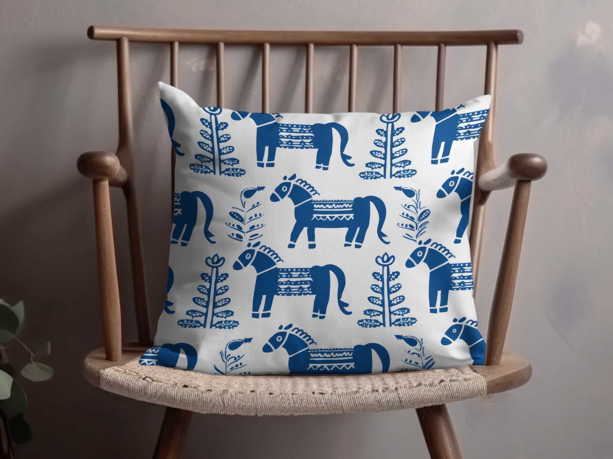 Blue Scandinavian Horses and Flowers Pattern Digital Winter Seamless Pattern - Moore and Mountain