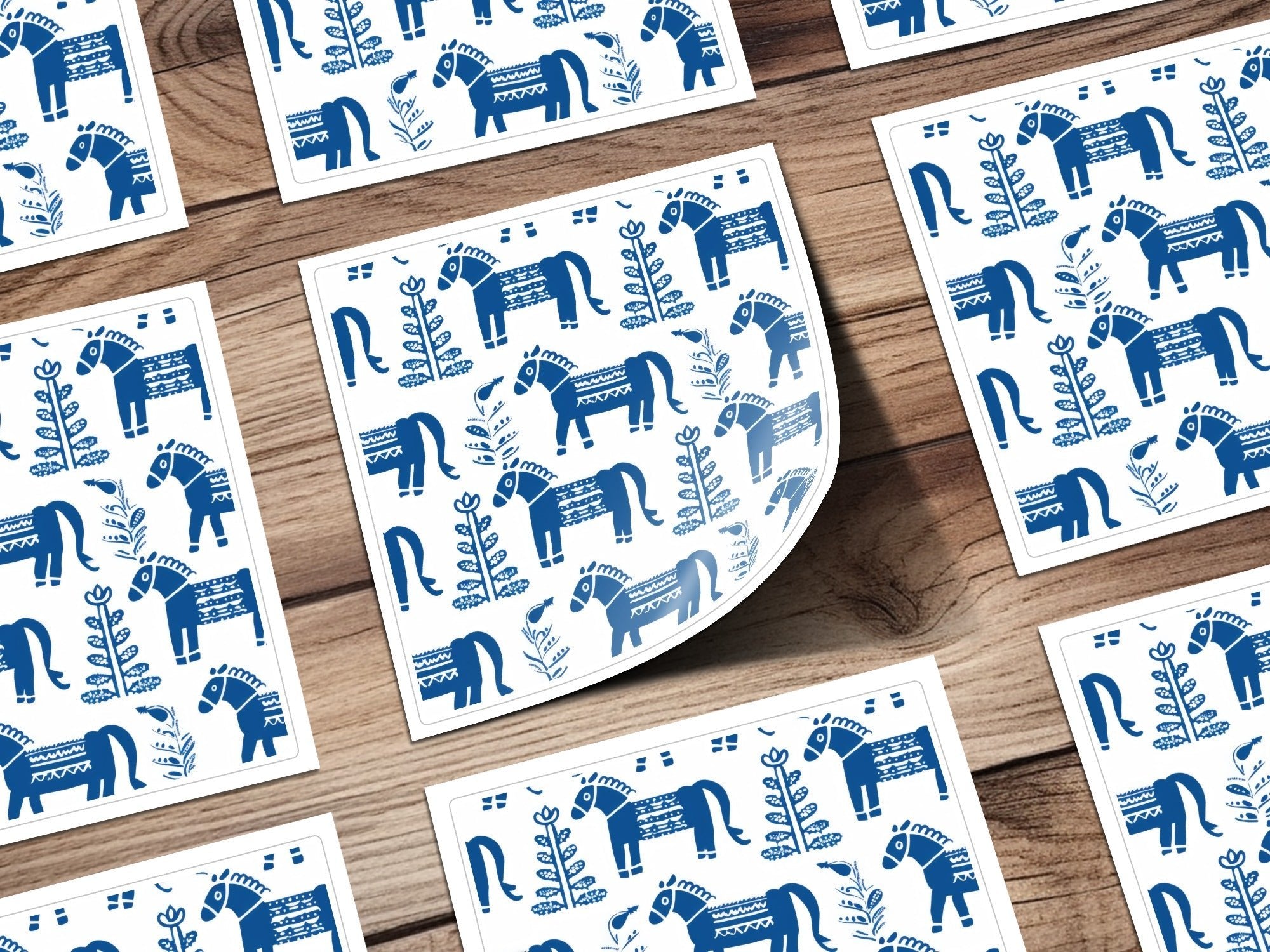 Blue Scandinavian Horses and Flowers Pattern Digital Winter Seamless Pattern - Moore and Mountain