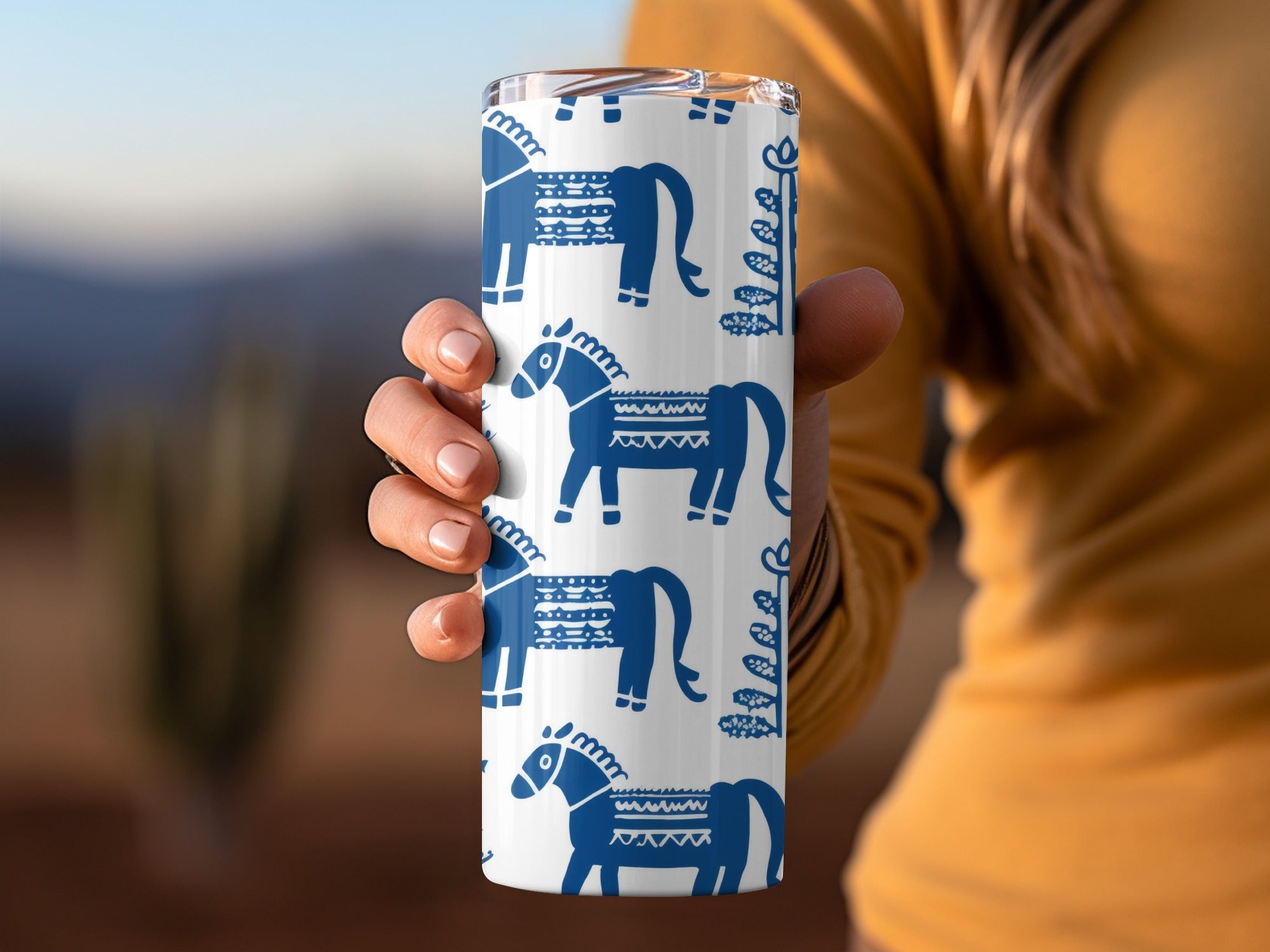 Blue Scandinavian Horses and Flowers Pattern Digital Winter Seamless Pattern - Moore and Mountain