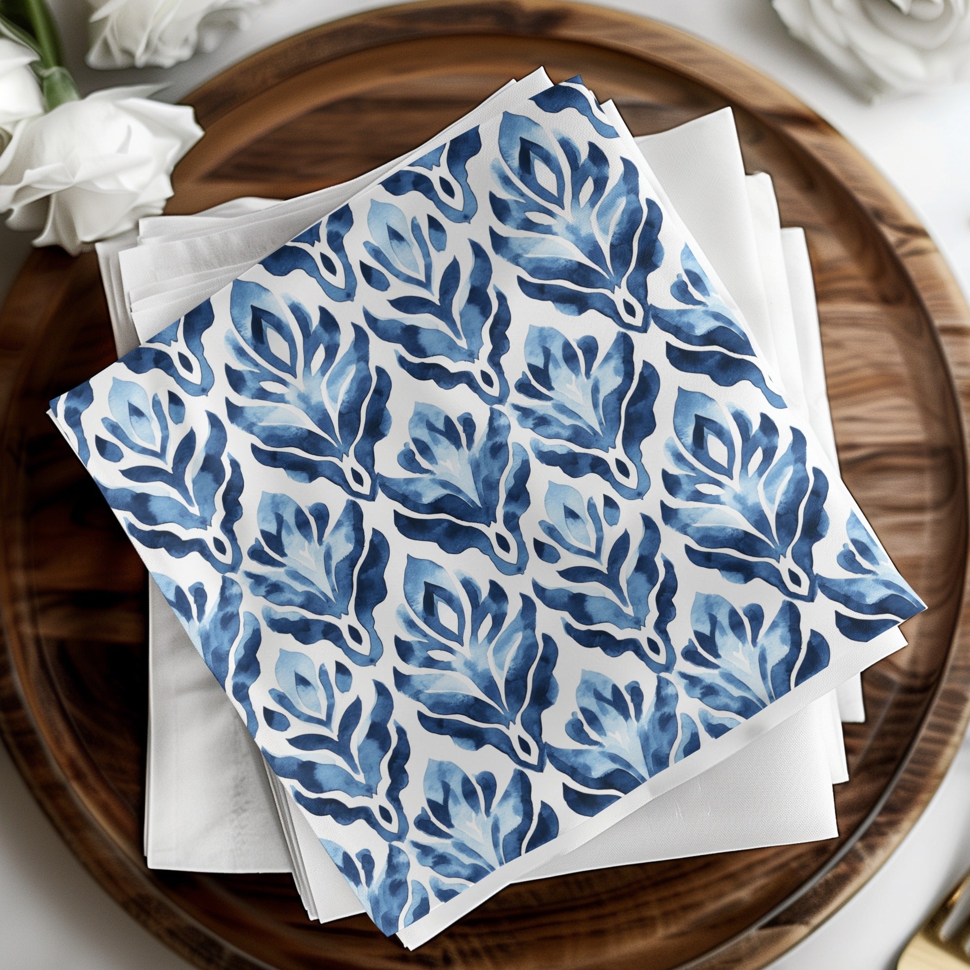 Blue Shibori Indigo Ink Seamless Watercolor Geometric Pattern, Damask Digital Paper, Fabric Design, Scrapbooking Paper, Wallpaper, Digital - Moore and Mountain