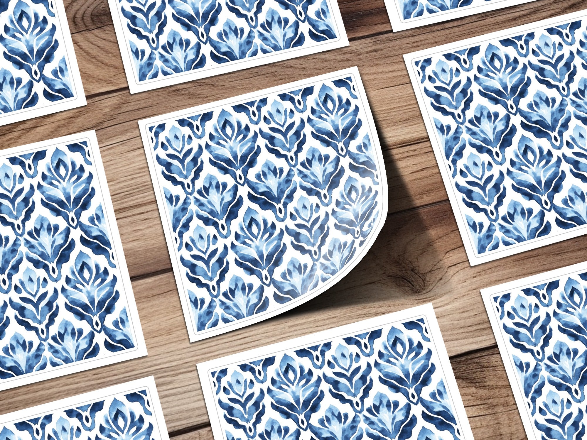 Blue Shibori Indigo Ink Seamless Watercolor Geometric Pattern, Damask Digital Paper, Fabric Design, Scrapbooking Paper, Wallpaper, Digital - Moore and Mountain