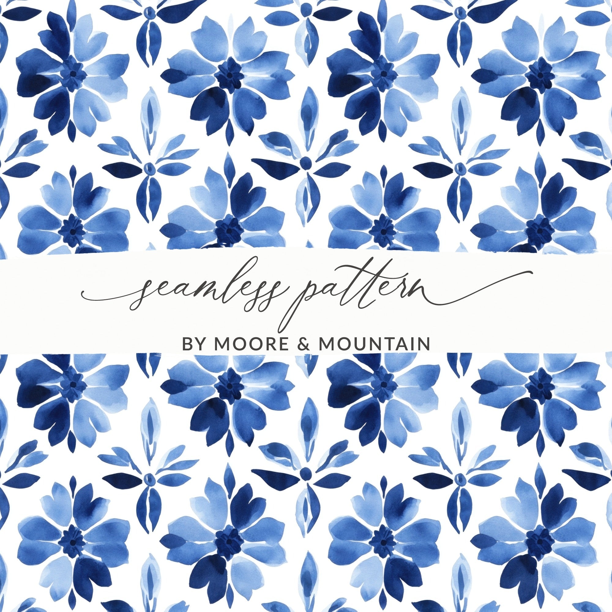 Blue Shibori Indigo Ink Seamless Watercolor Geometric Pattern, Digital Paper, Floral Design, Textile Print, Background Texture, Scrapbooking - Moore and Mountain