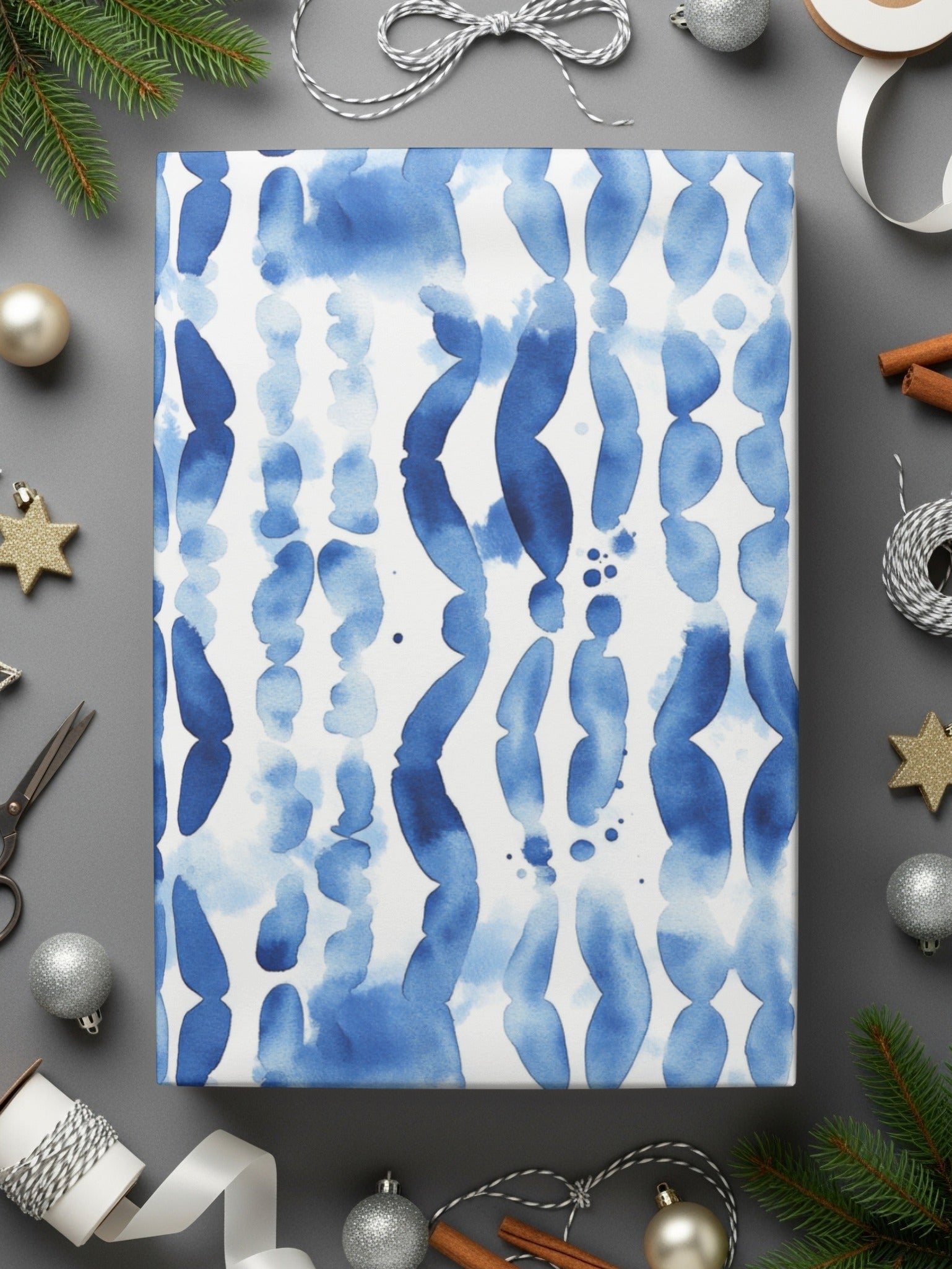 Blue Shibori Seamless Watercolor Geometric Pattern Digital, Indigo Ink Texture, Fabric Design, Scrapbooking Paper, Digital Background - Moore and Mountain