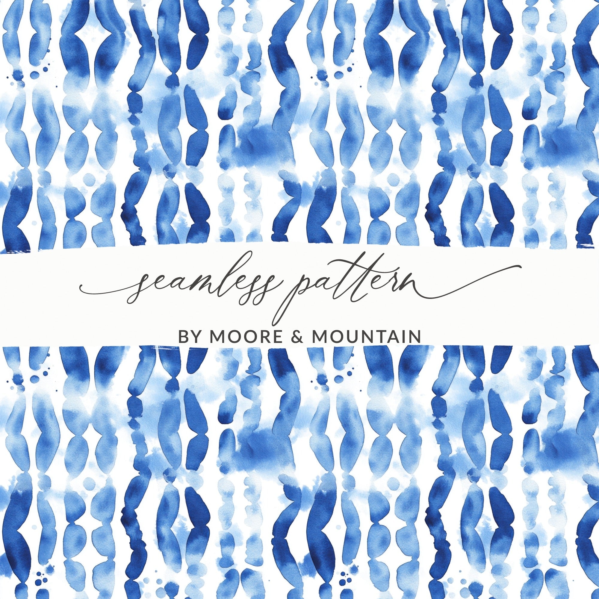 Blue Shibori Seamless Watercolor Geometric Pattern Digital, Indigo Ink Texture, Fabric Design, Scrapbooking Paper, Digital Background - Moore and Mountain