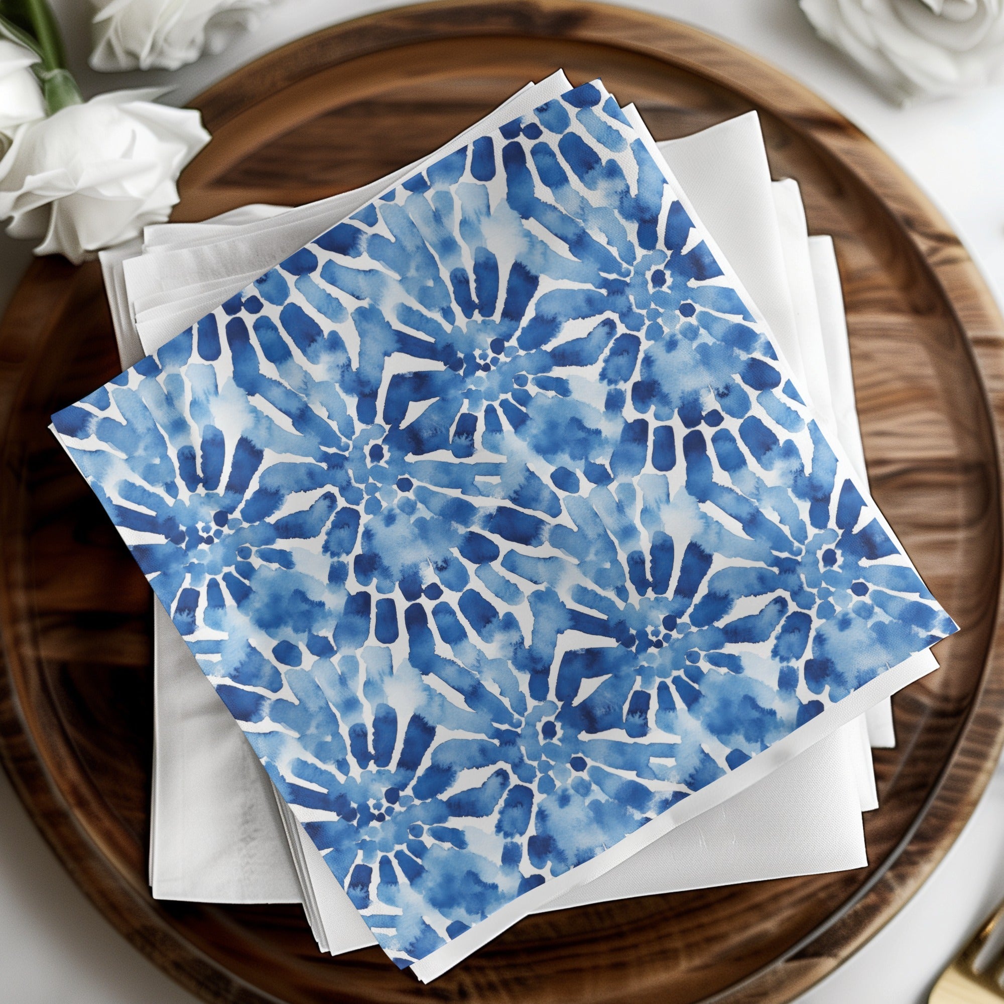 Blue Shibori Seamless Watercolor Geometric Pattern Digital, Indigo Ink Texture Print, Repeatable Design - Moore and Mountain