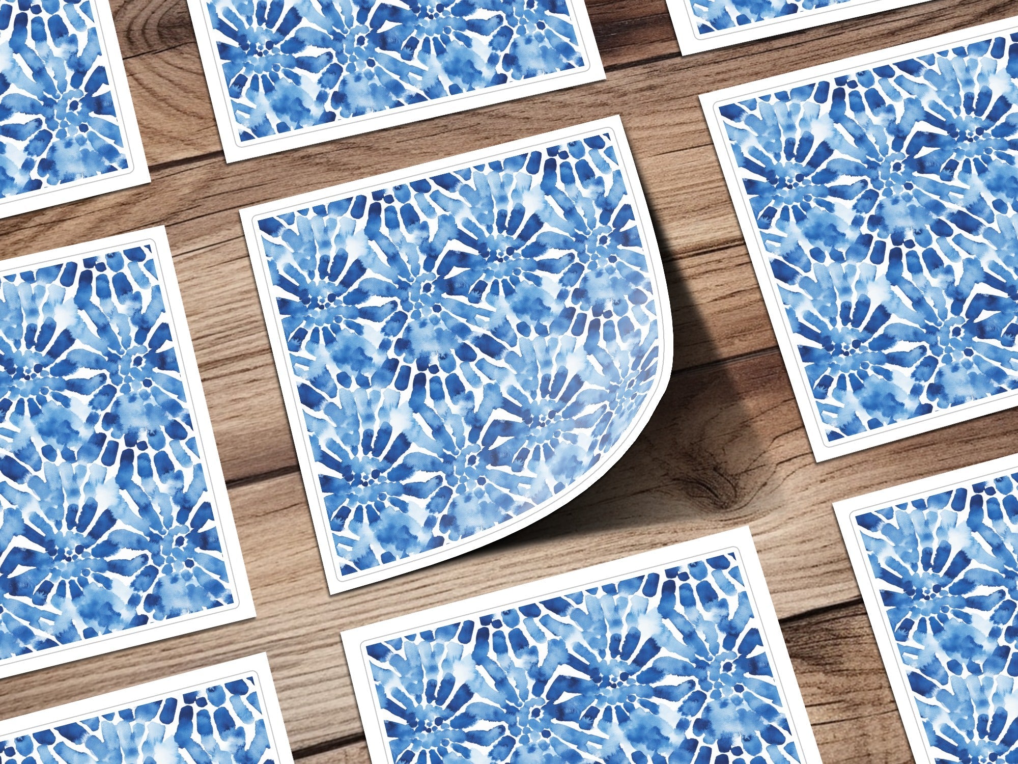 Blue Shibori Seamless Watercolor Geometric Pattern Digital, Indigo Ink Texture Print, Repeatable Design - Moore and Mountain