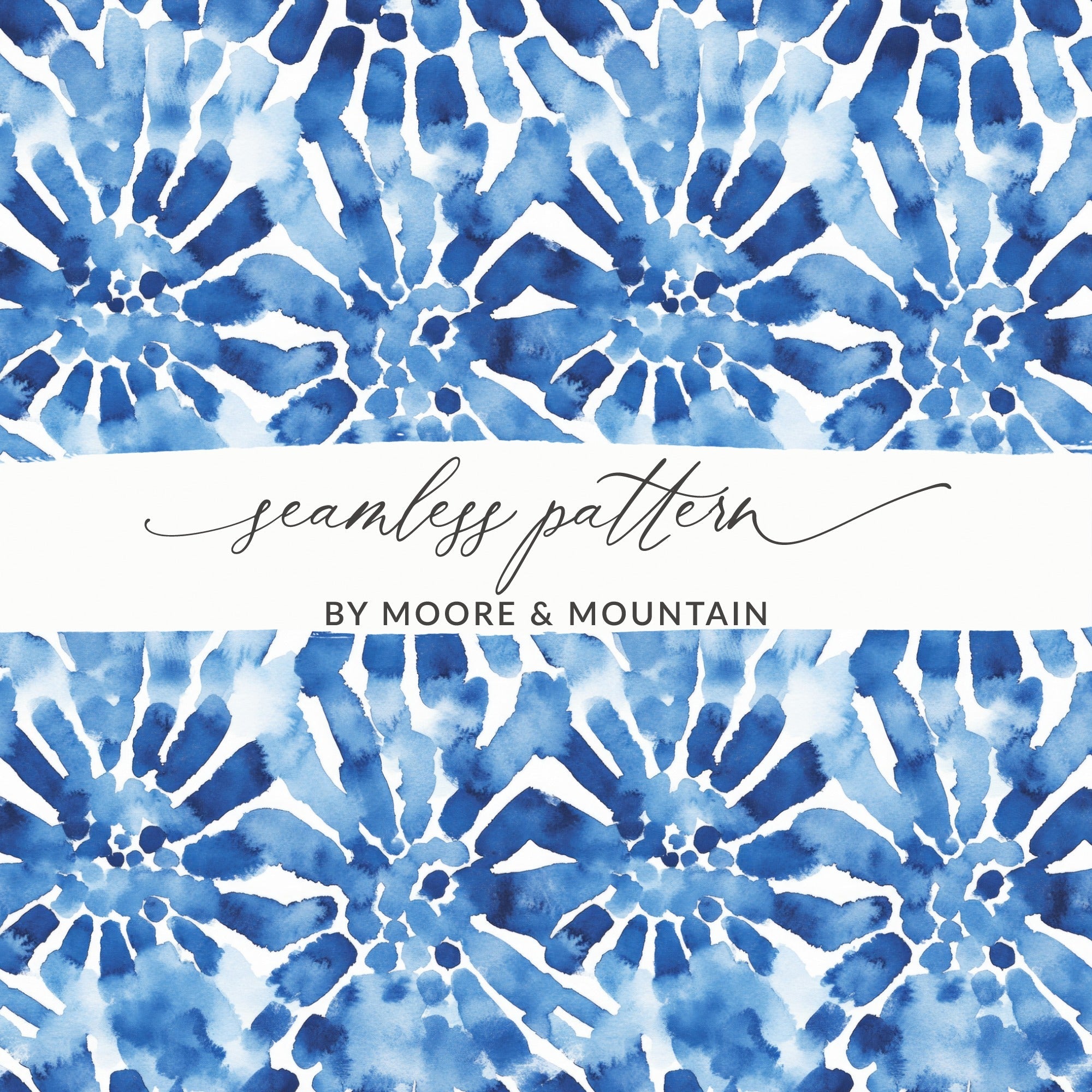 Blue Shibori Seamless Watercolor Geometric Pattern Digital, Indigo Ink Texture Print, Repeatable Design - Moore and Mountain