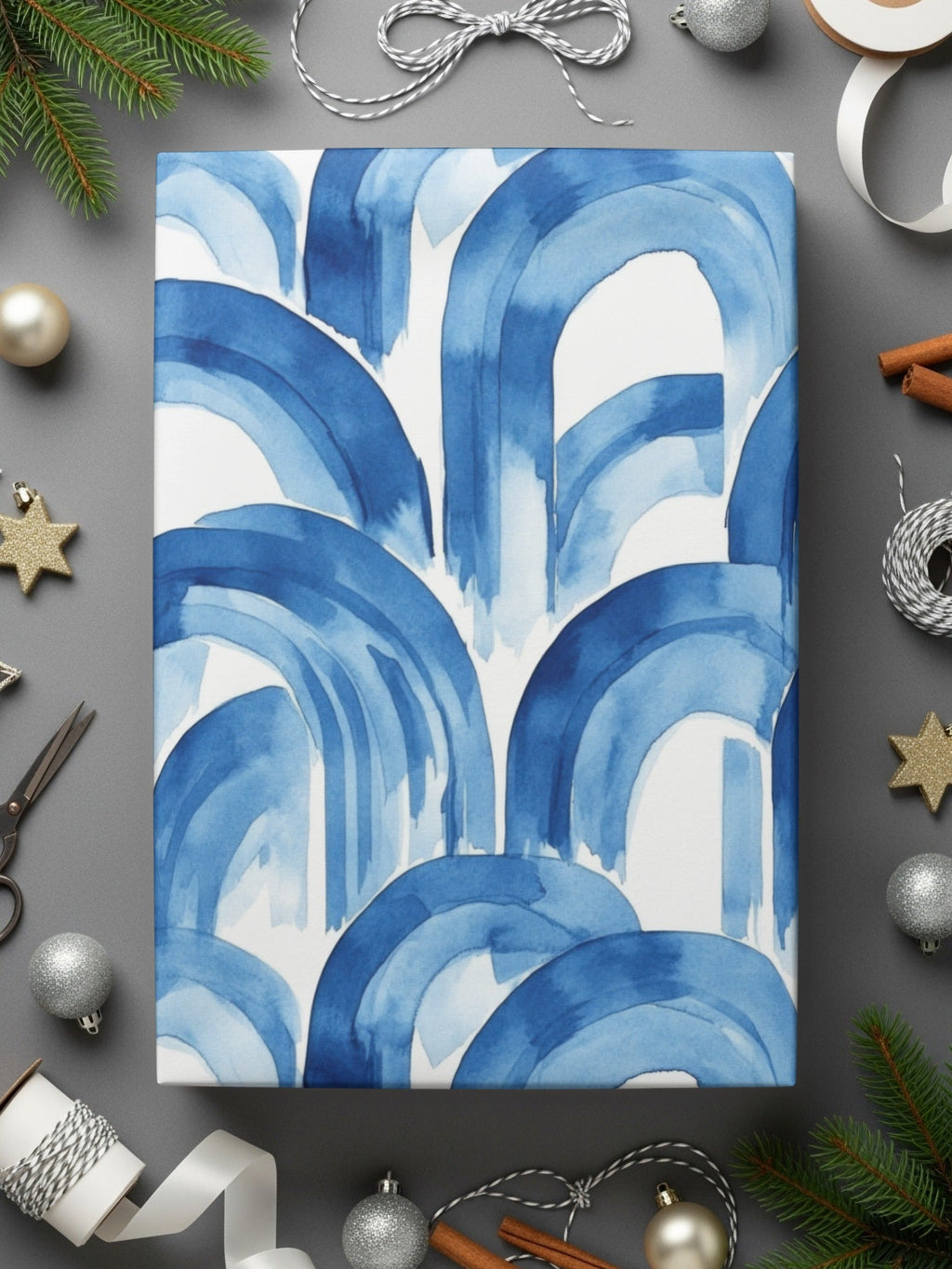 Blue Shibori Seamless Watercolor Geometric Pattern Digital, Indigo Ink Wash Texture, Modern Abstract Arches, Repeat Surface Design - Moore and Mountain