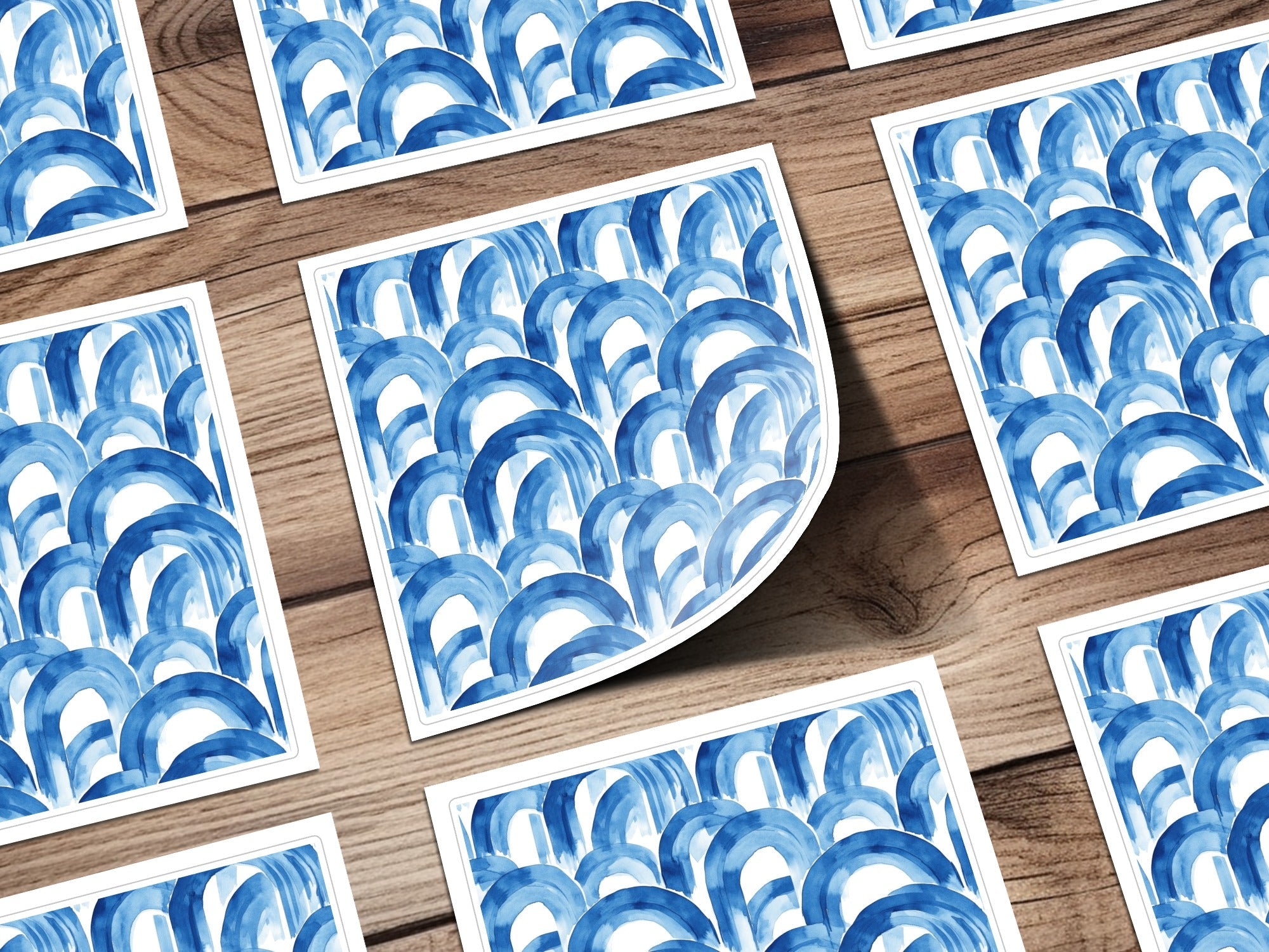 Blue Shibori Seamless Watercolor Geometric Pattern Digital, Indigo Ink Wash Texture, Modern Abstract Arches, Repeat Surface Design - Moore and Mountain