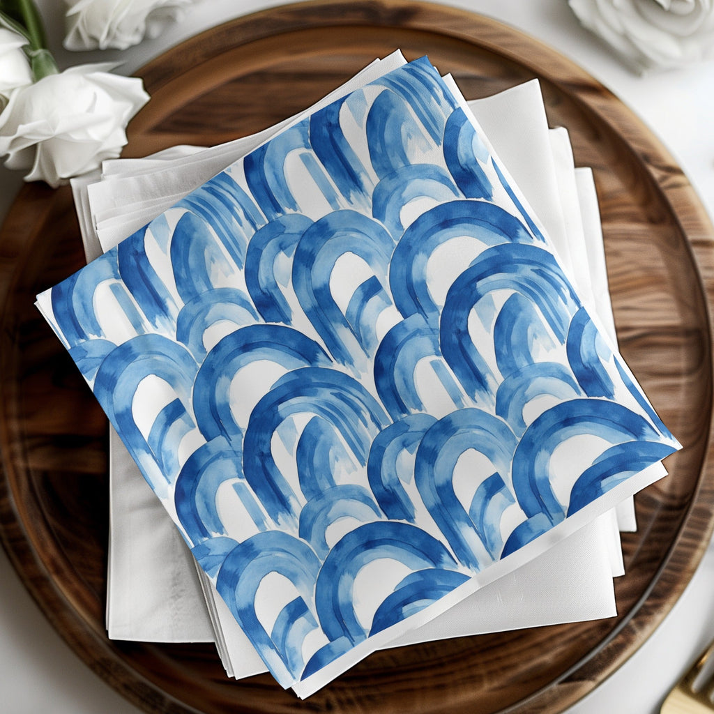 Blue Shibori Seamless Watercolor Geometric Pattern Digital, Indigo Ink Wash Texture, Modern Abstract Arches, Repeat Surface Design - Moore and Mountain