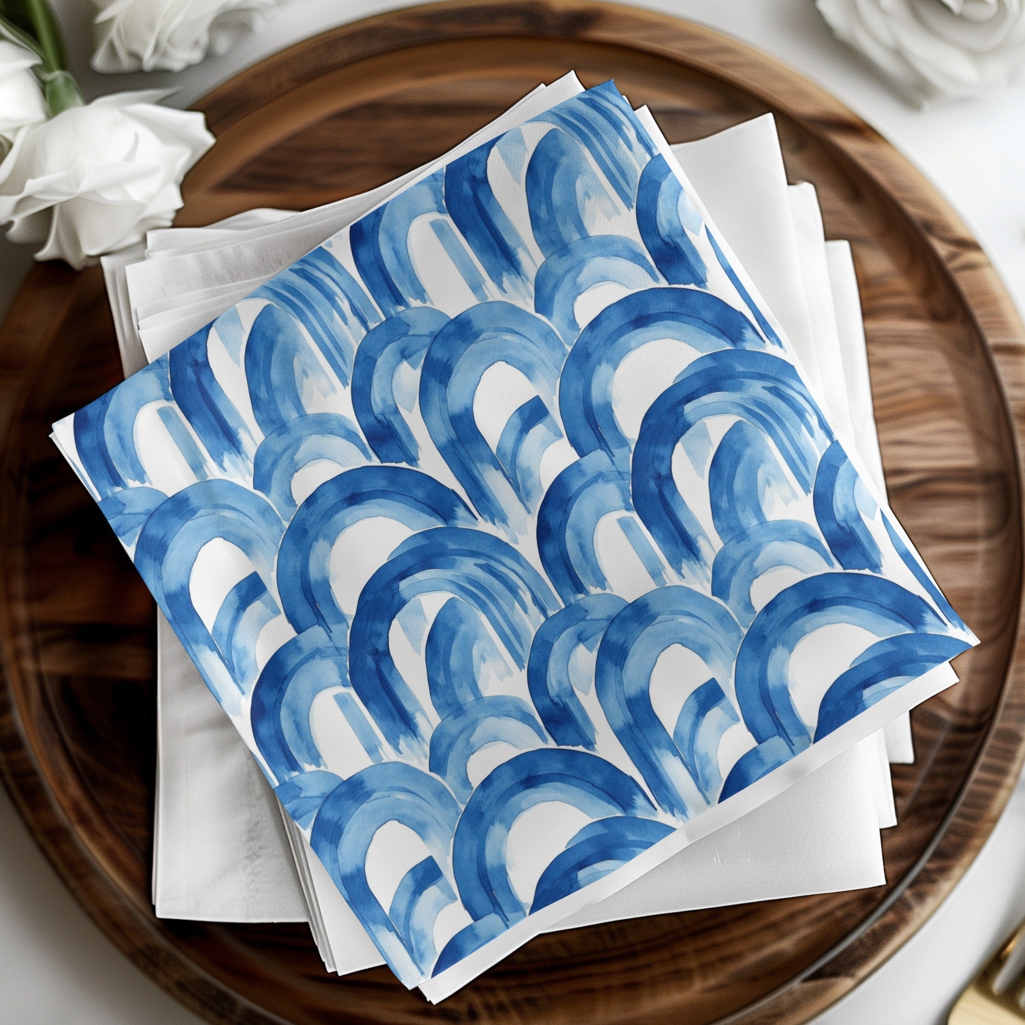Blue Shibori Seamless Watercolor Geometric Pattern Digital, Indigo Ink Wash Texture, Modern Abstract Arches, Repeat Surface Design - Moore and Mountain