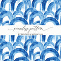 Blue Shibori Seamless Watercolor Geometric Pattern Digital, Indigo Ink Wash Texture, Modern Abstract Arches, Repeat Surface Design - Moore and Mountain
