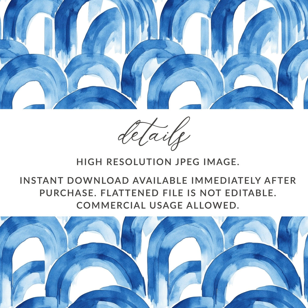 Blue Shibori Seamless Watercolor Geometric Pattern Digital, Indigo Ink Wash Texture, Modern Abstract Arches, Repeat Surface Design - Moore and Mountain