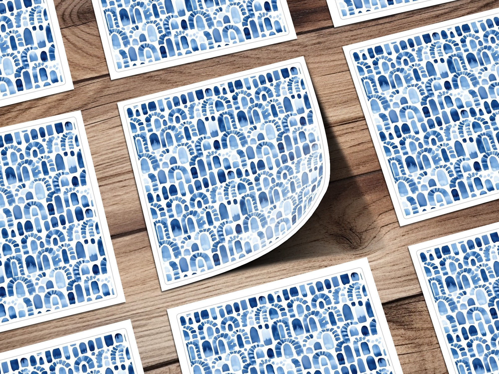 Blue Shibori Seamless Watercolor Geometric Pattern Digital Paper, Indigo Ink Texture, Printable Fabric Design, Modern Background - Moore and Mountain